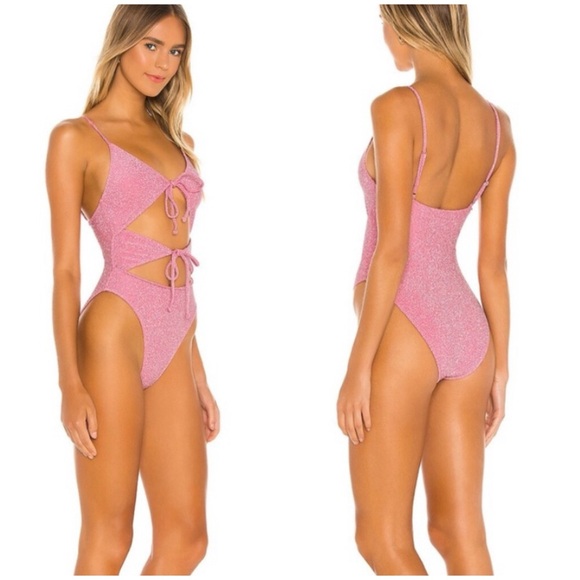 NBD Rachelle Lurex Cut Out One Piece in Pink Glitter - Picture 2 of 9